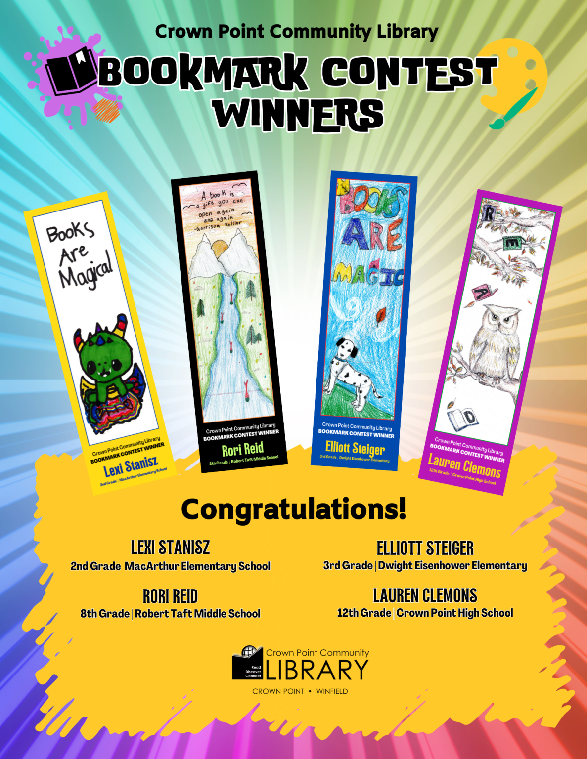 Crown Point Community Library Design A Bookmark Contest Winners