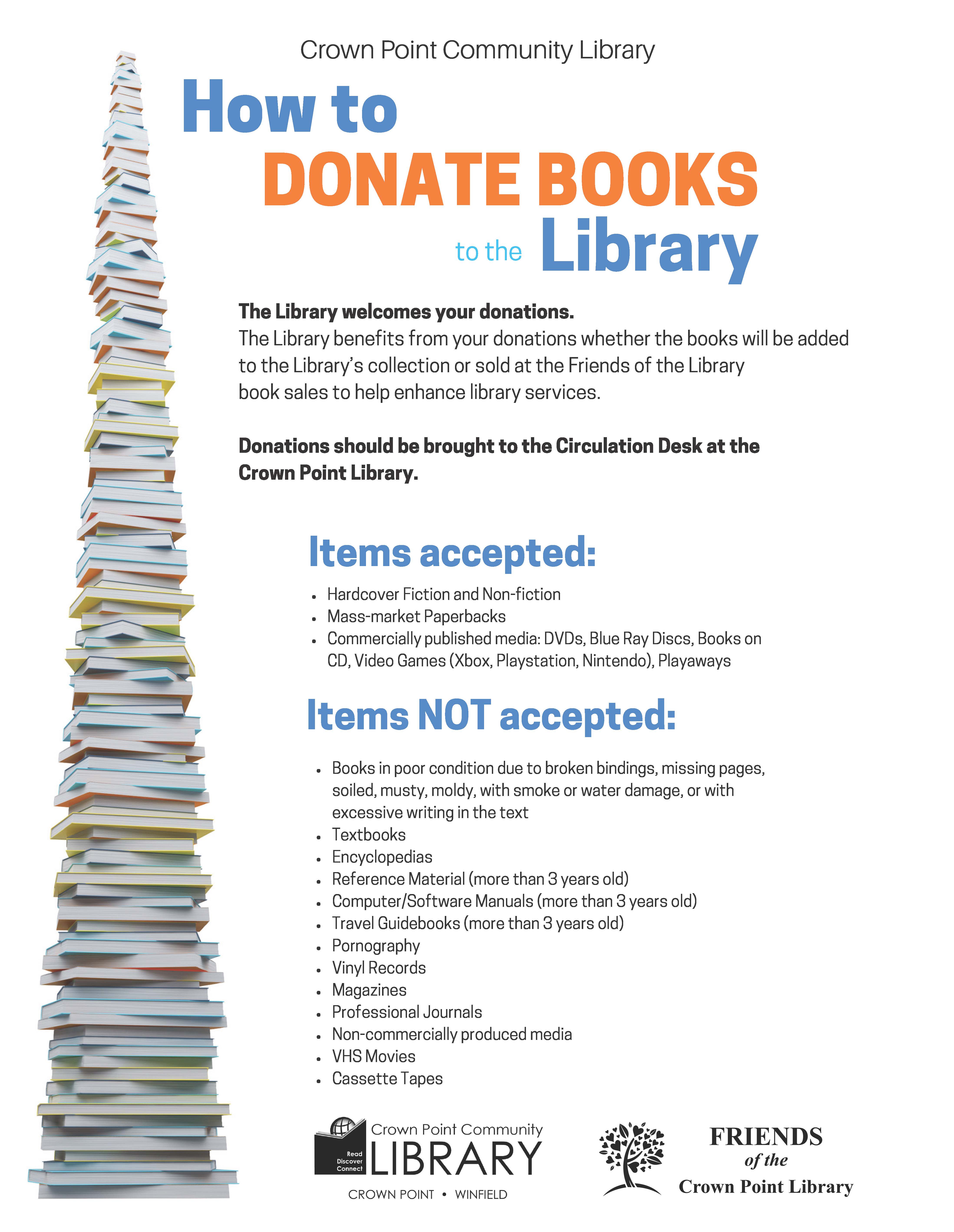 Crown Point Community Library How To Donate Books To The Library